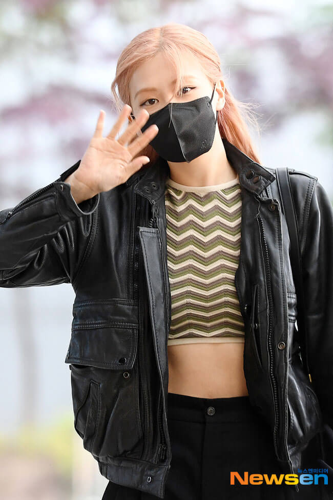 Women Biker - Rose Black Leather Jacket Blackpink Airport Fashion — front view | Majestic Leather UK