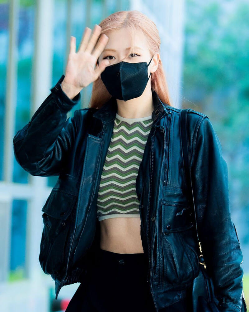 Women Biker - Rose Black Leather Jacket Blackpink Airport Fashion — collar detail | Majestic Leather UK
