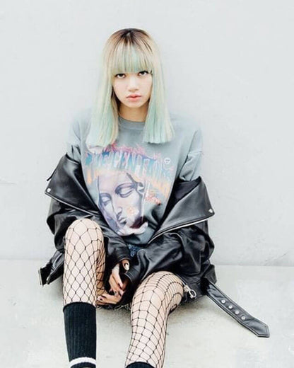 Blackpink Celebrity Stay Lisa Biker Leather Jacket — back view | Majestic Leather UK