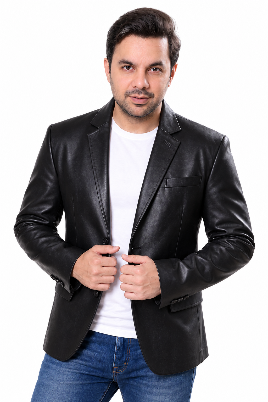 Men's Black Genuine Leather Blazer – Slim Fit Button-Up Jacket| Majestic Leather Majestic Leather