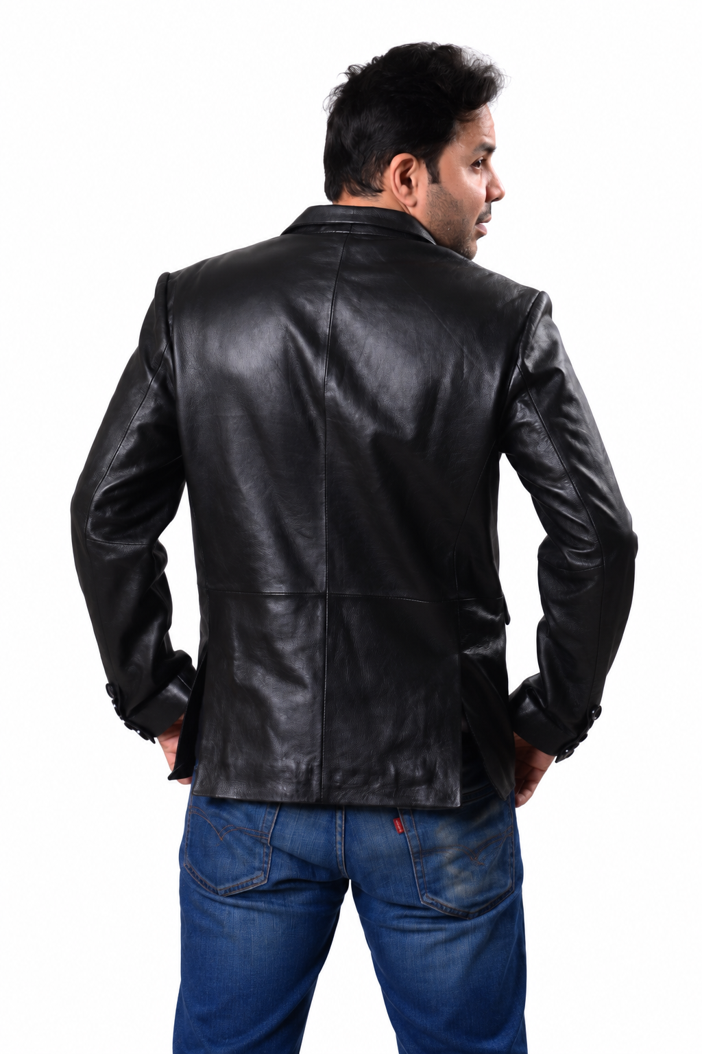 Men's Black Genuine Leather Blazer – Slim Fit Button-Up Jacket| Majestic Leather Majestic Leather