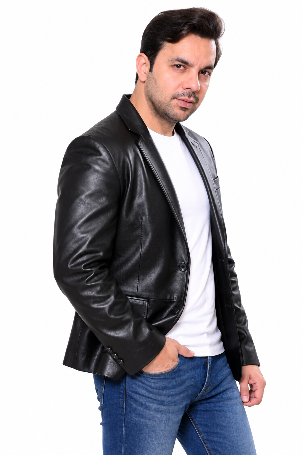 Men's Black Genuine Leather Blazer – Slim Fit Button-Up Jacket| Majestic Leather Majestic Leather