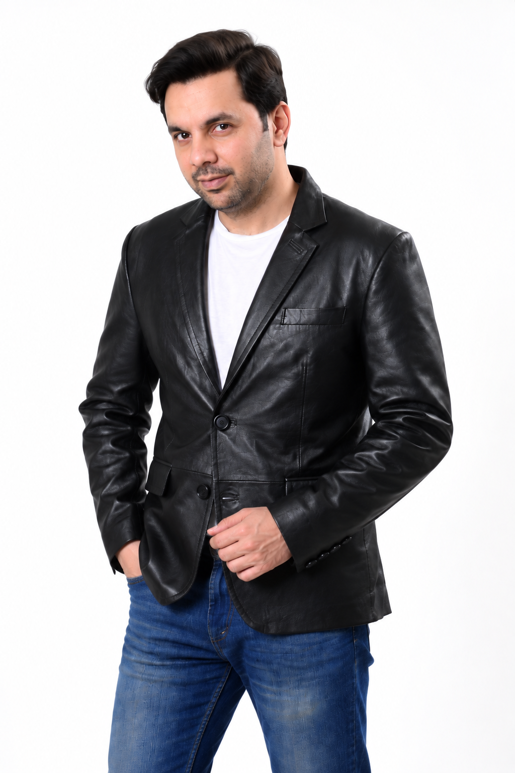 Men's Black Genuine Leather Blazer – Slim Fit Button-Up Jacket| Majestic Leather Majestic Leather