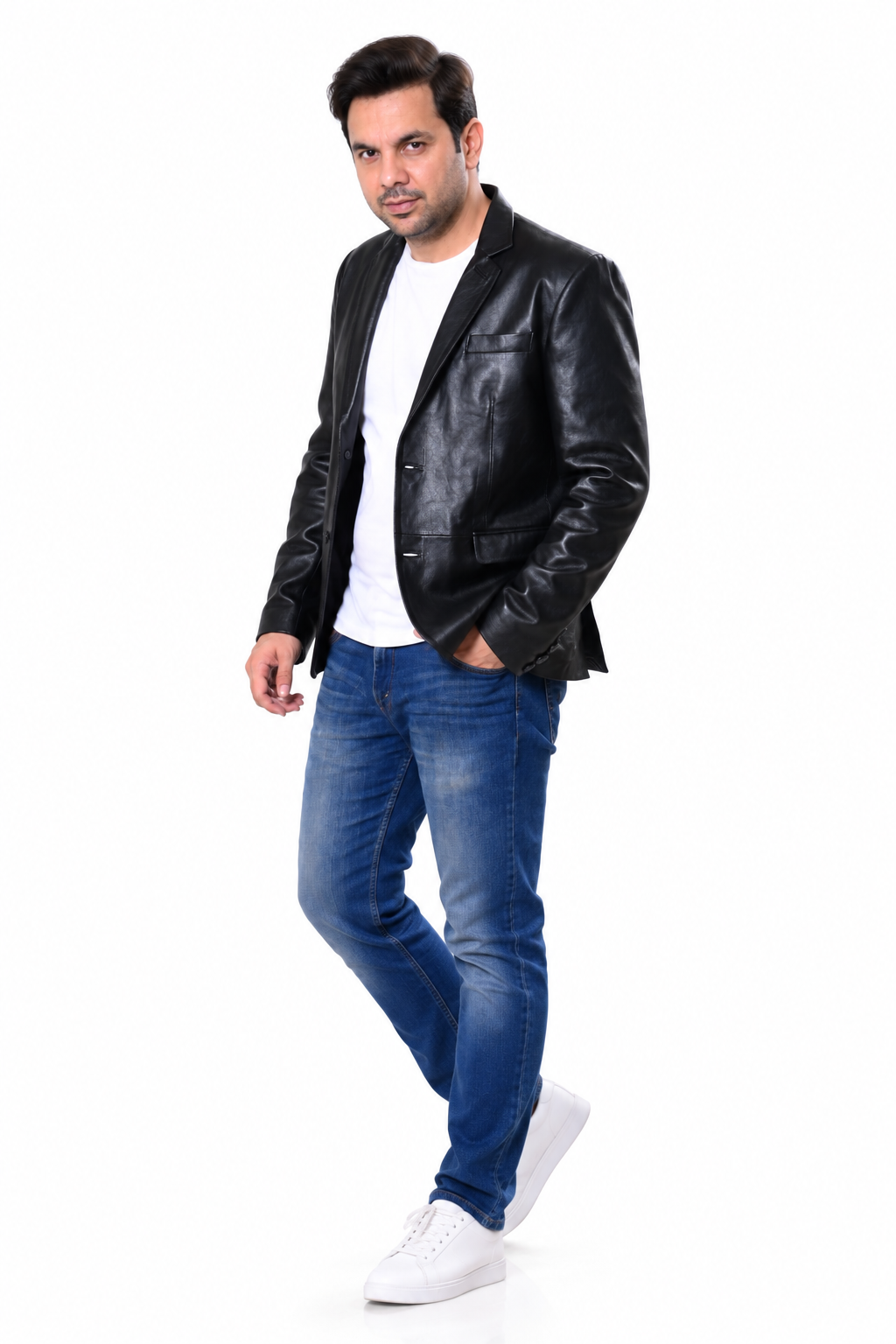Men's Black Genuine Leather Blazer – Slim Fit Button-Up Jacket| Majestic Leather Majestic Leather