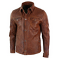 Men's Shirt Style Brown Waxed Leather Jacket | Majestic Leather — front view | Majestic Leather UK