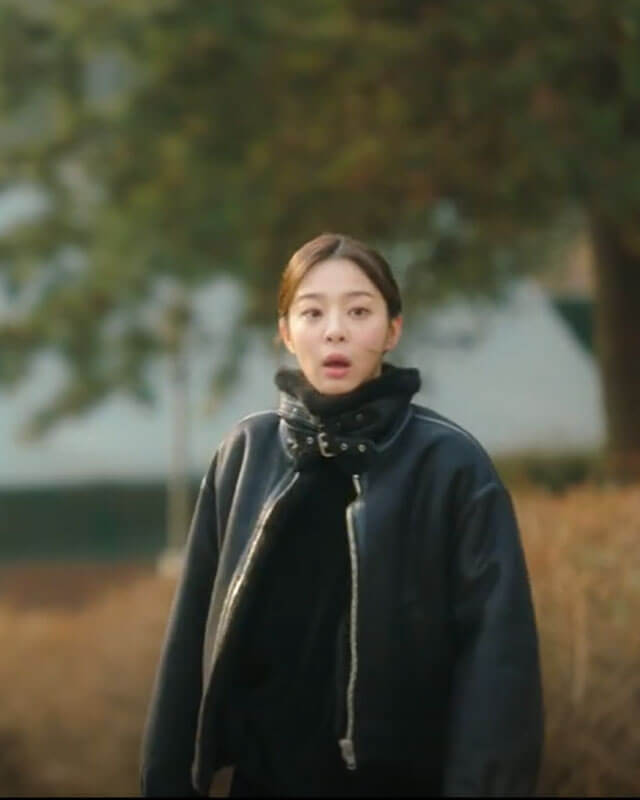Women Biker - Business Proposal Jin Young-Seo Shearling Leather Jacket — side profile | Majestic Leather UK