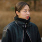 Women Biker - Business Proposal Jin Young-Seo Shearling Leather Jacket — collar detail | Majestic Leather UK