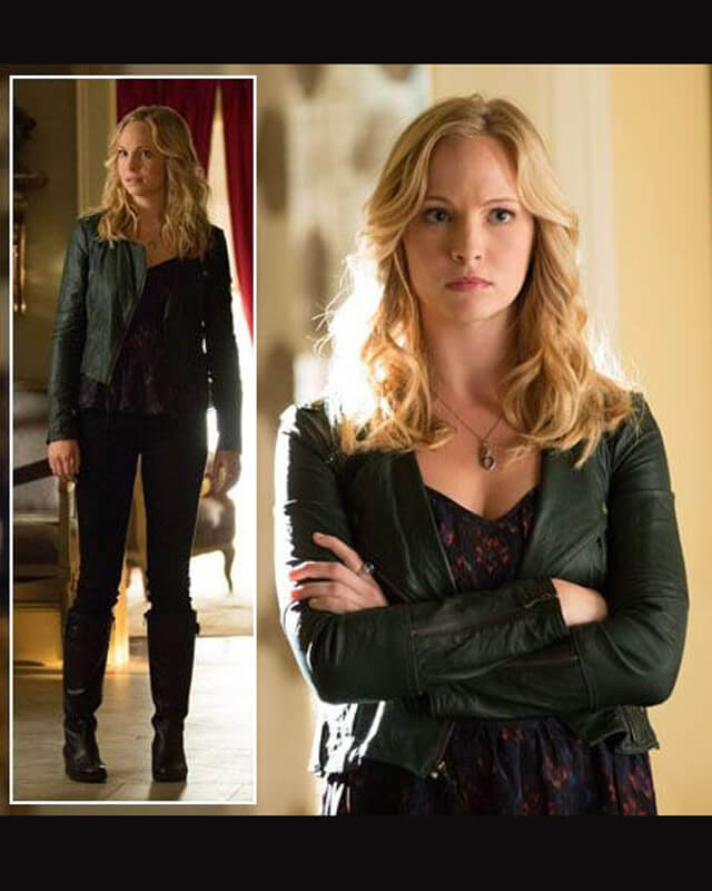 Women Biker - Caroline The Vampire Diaries Cropped Leather Jacket — back view | Majestic Leather UK