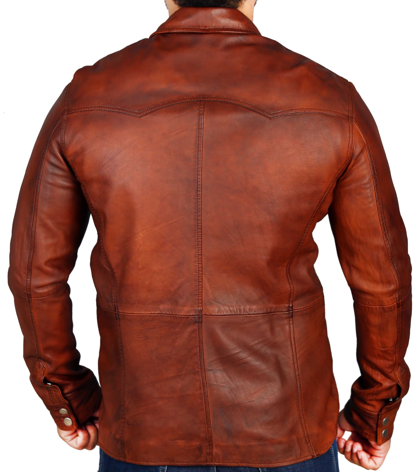 Rustic Brown Sheep Skin Leather Shirt | Majestic Leather — collar detail | Majestic Leather UK