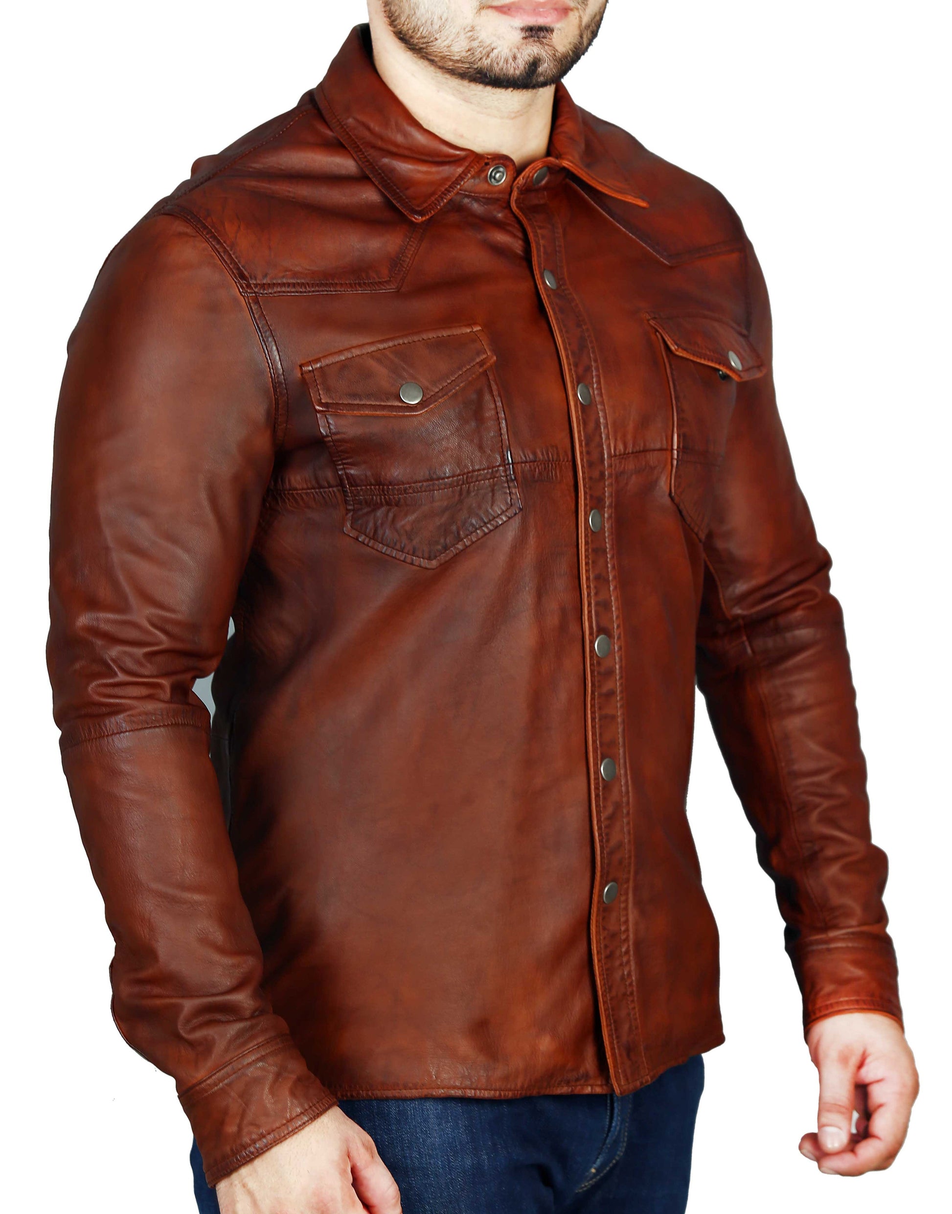 Rustic Brown Sheep Skin Leather Shirt | Majestic Leather — interior lining | Majestic Leather UK