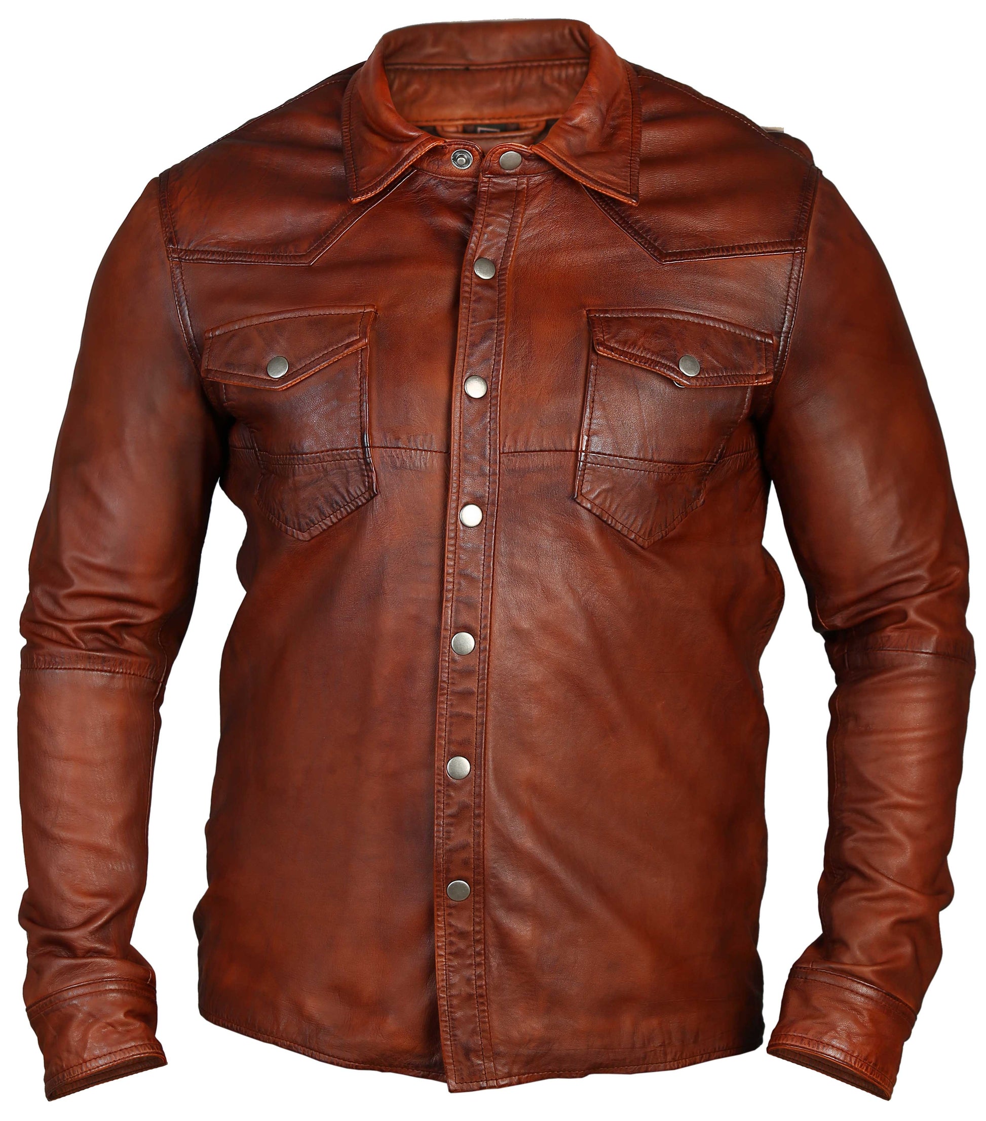 Rustic Brown Sheep Skin Leather Shirt | Majestic Leather — product detail | Majestic Leather UK