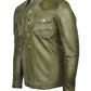 Men's Military Sheepskin Leather Shirt Olive | Majestic Leather — collar detail | Majestic Leather UK
