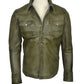 Men's Military Sheepskin Leather Shirt Olive | Majestic Leather — front view | Majestic Leather UK