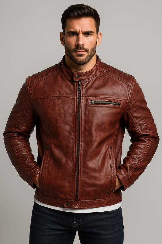 New Men’s Motorcycle A-Fly Biker Vintage Cafe Racer Distressed Brown Real Leather Jacket
