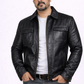 Men's New Black Genuine Lambskin Leather Trucker Jacket – Classic Casual Zip-Up Leather Coat — front view | Majestic Leather 