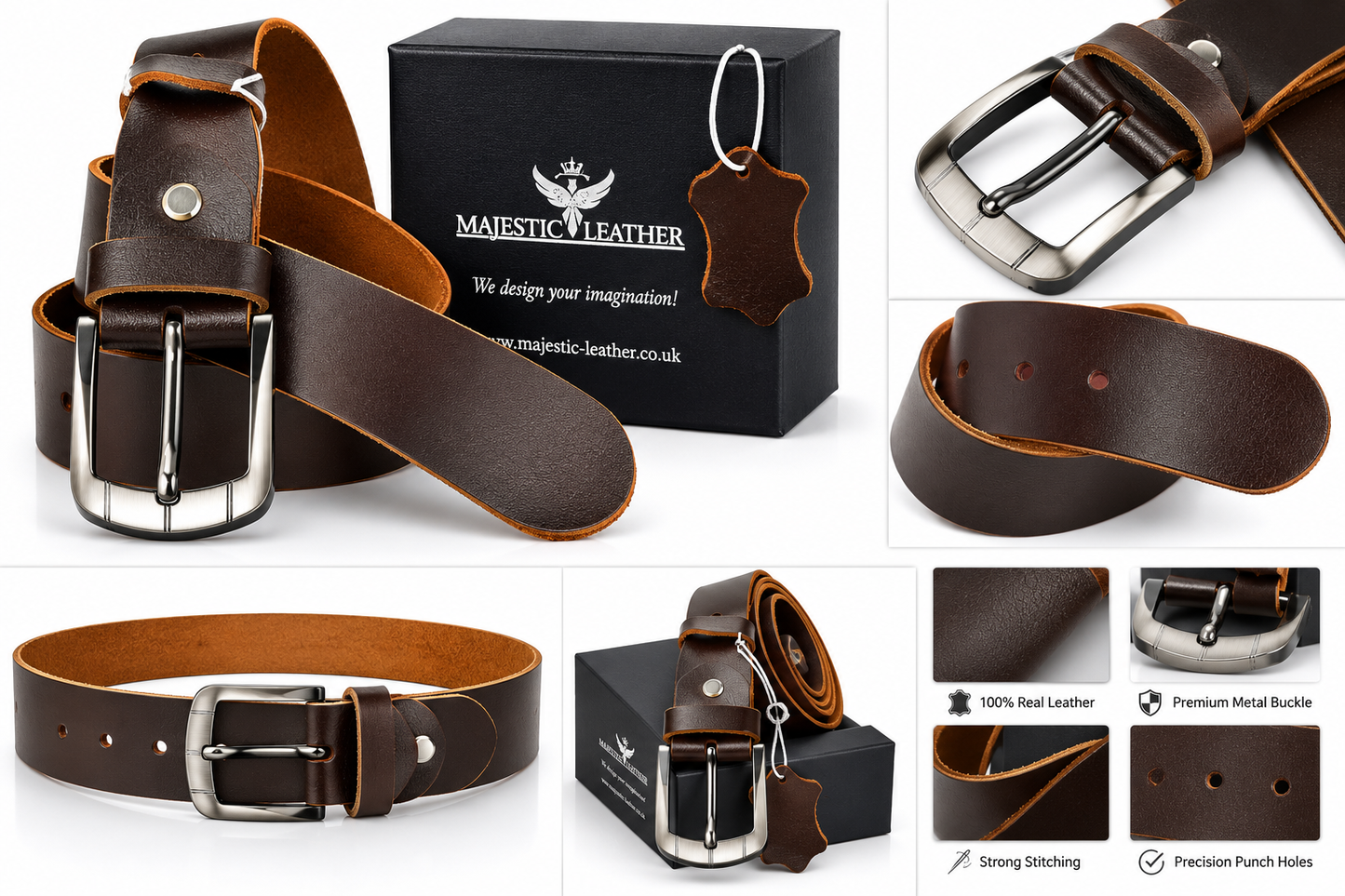Men's Rustic Buffalo Brown Geninune Leather Belt Majestic Leather