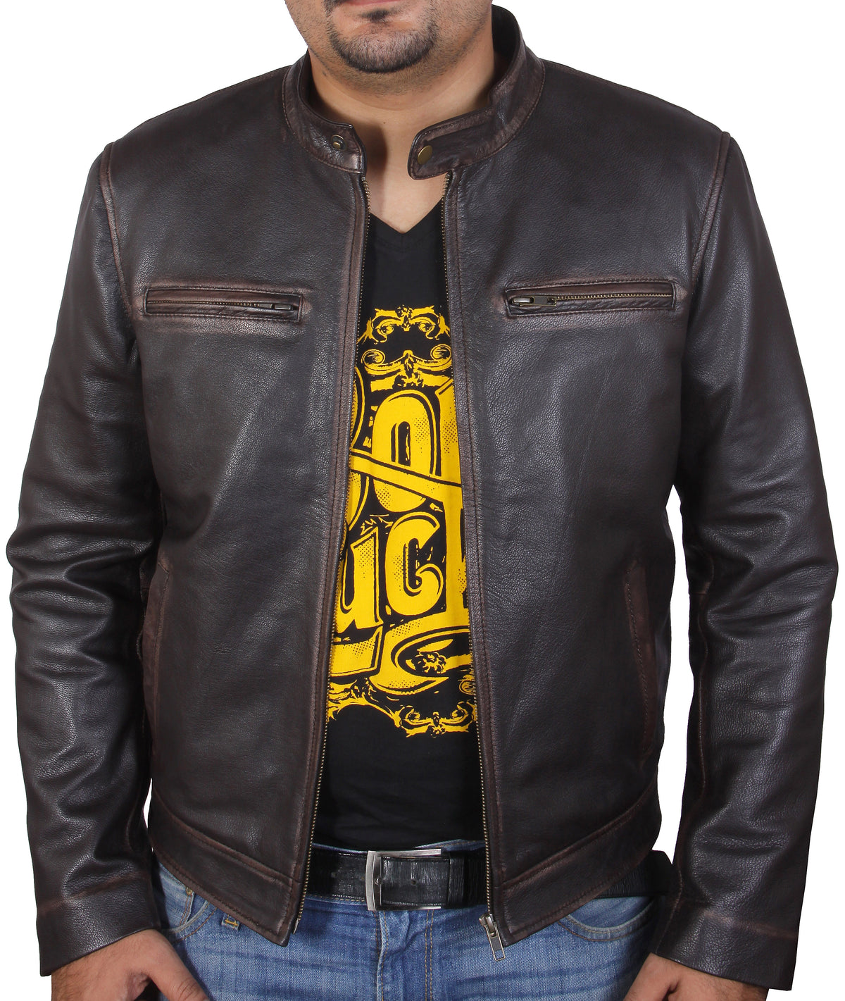 Men's Mark Wahlberg's Distressed Brown Cowhide Premium Leather Jacket | Majestic Leather Majestic Leather