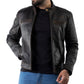 Distress Black Biker Real Leather Jacket | Majestic Leather — front view | Majestic Leather UK