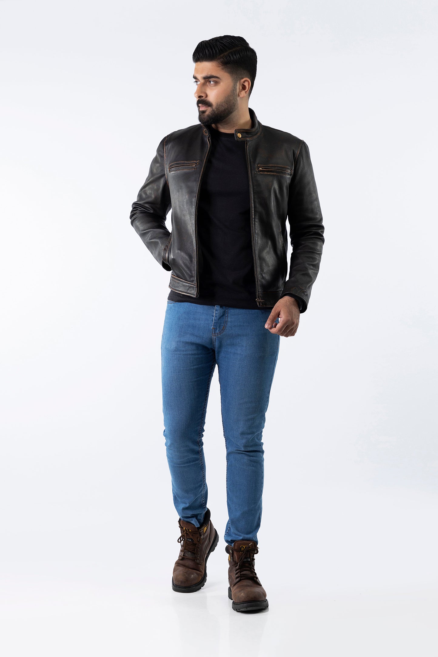 Distress Black Biker Real Leather Jacket | Majestic Leather — sleeve detail | Majestic Leather UK
