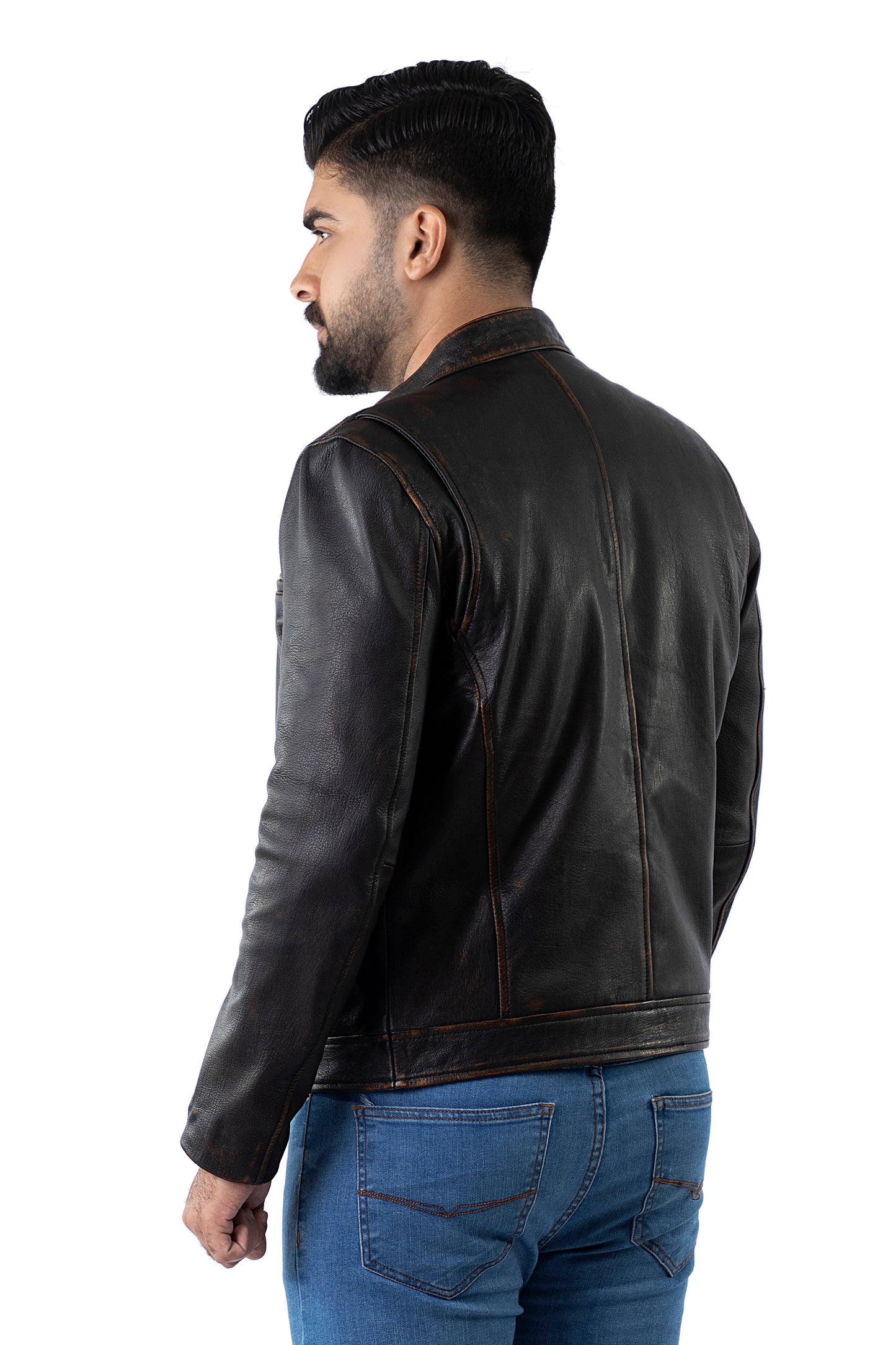 Distress Black Biker Real Leather Jacket | Majestic Leather — product detail | Majestic Leather UK