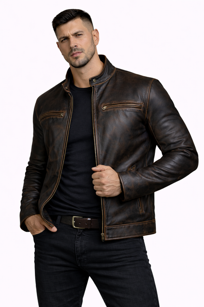 Majestic Leather - New Contraband Mark Wahlberg's Mens Slim Fit REAL Cow Hide Leather Jacket-BNWT (Copy) Majestic Leather