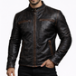 Men's New F&R Distressed  Black Vintage Look Biker Leather Jacket