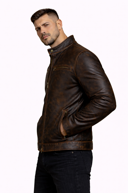 Men's New Contraband Diamond Distressed Black Vintage Look Biker Leather Jacket Majestic Leather