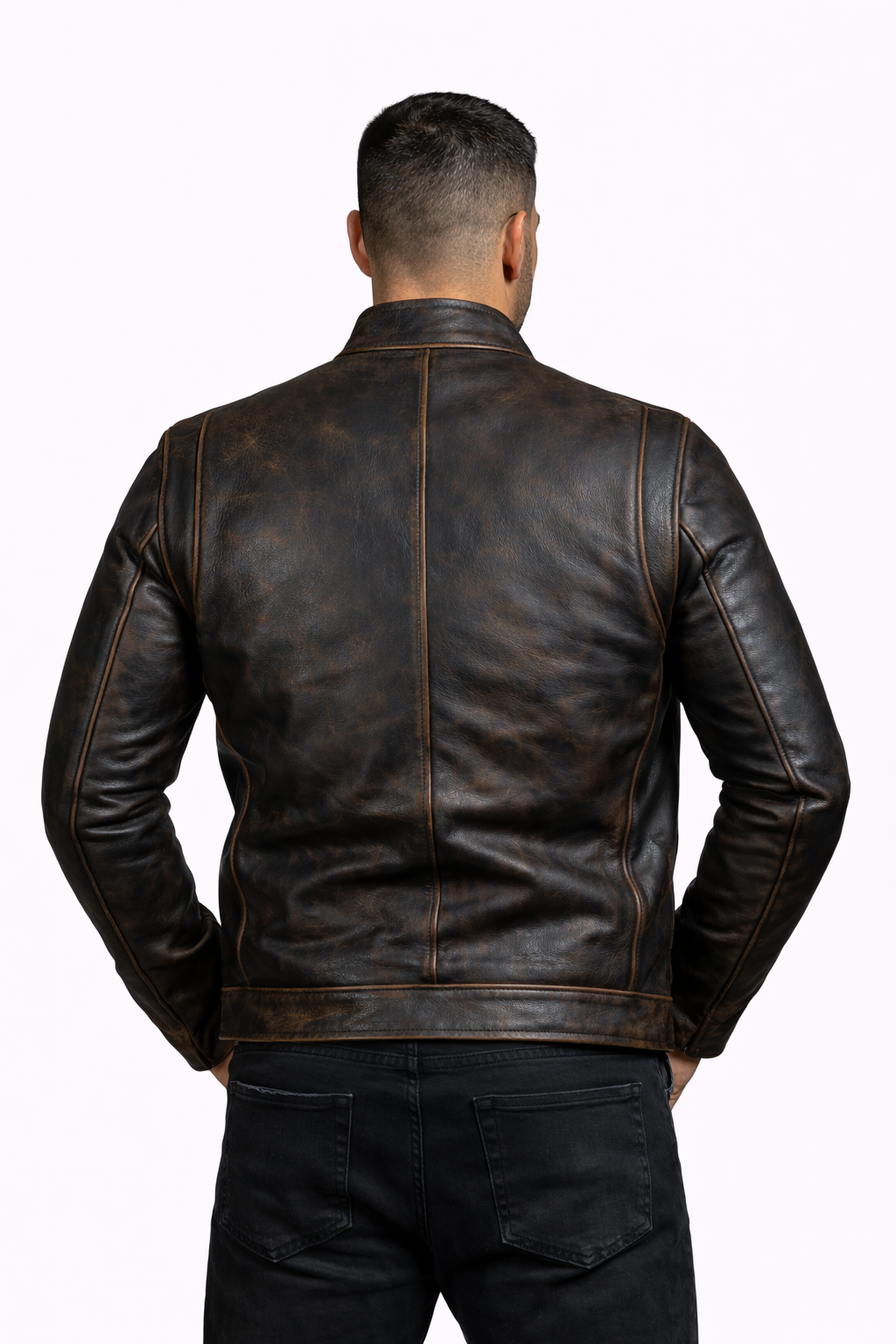 Men's New Contraband Diamond Distressed Black Vintage Look Biker Leather Jacket Majestic Leather