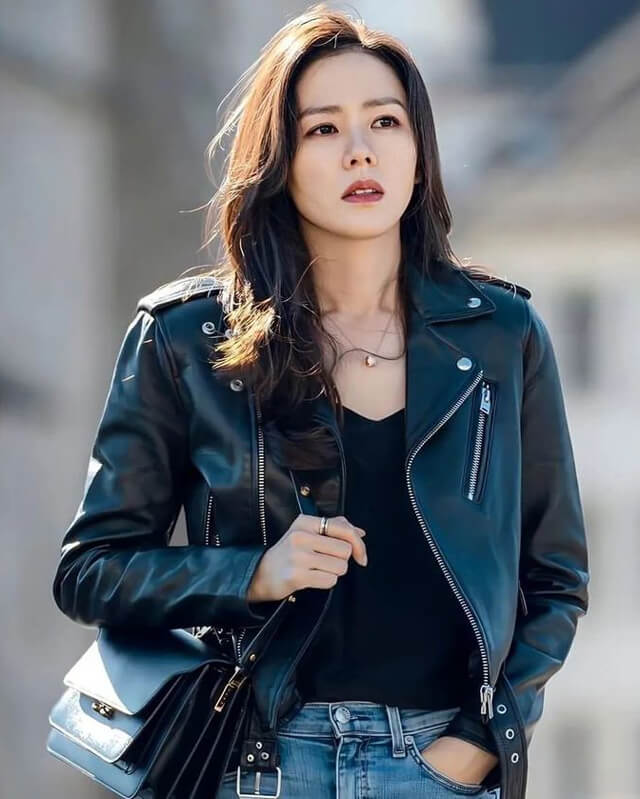 Women Biker - Crash Landing on You Son Ye-jin Biker Leather Jacket — front view | Majestic Leather UK