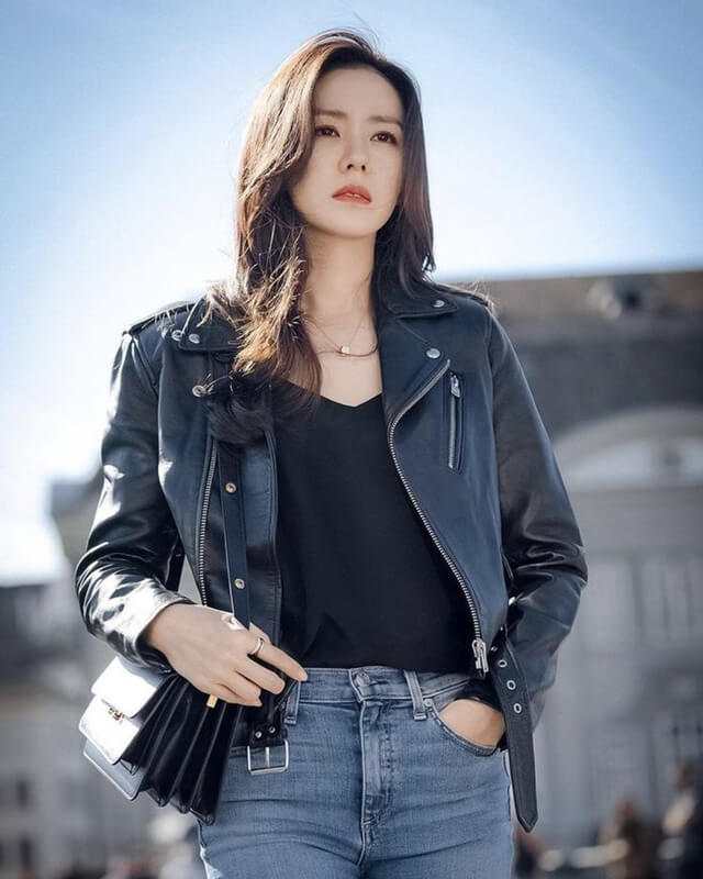 Women Biker - Crash Landing on You Son Ye-jin Biker Leather Jacket — back view | Majestic Leather UK