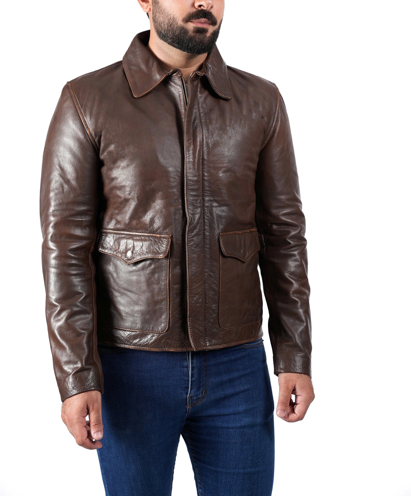 Raiders of The Lost Indiana Mens Jacket Vintage Brown Distressed Leather Harrison Jacket — interior lining | Majestic Leather