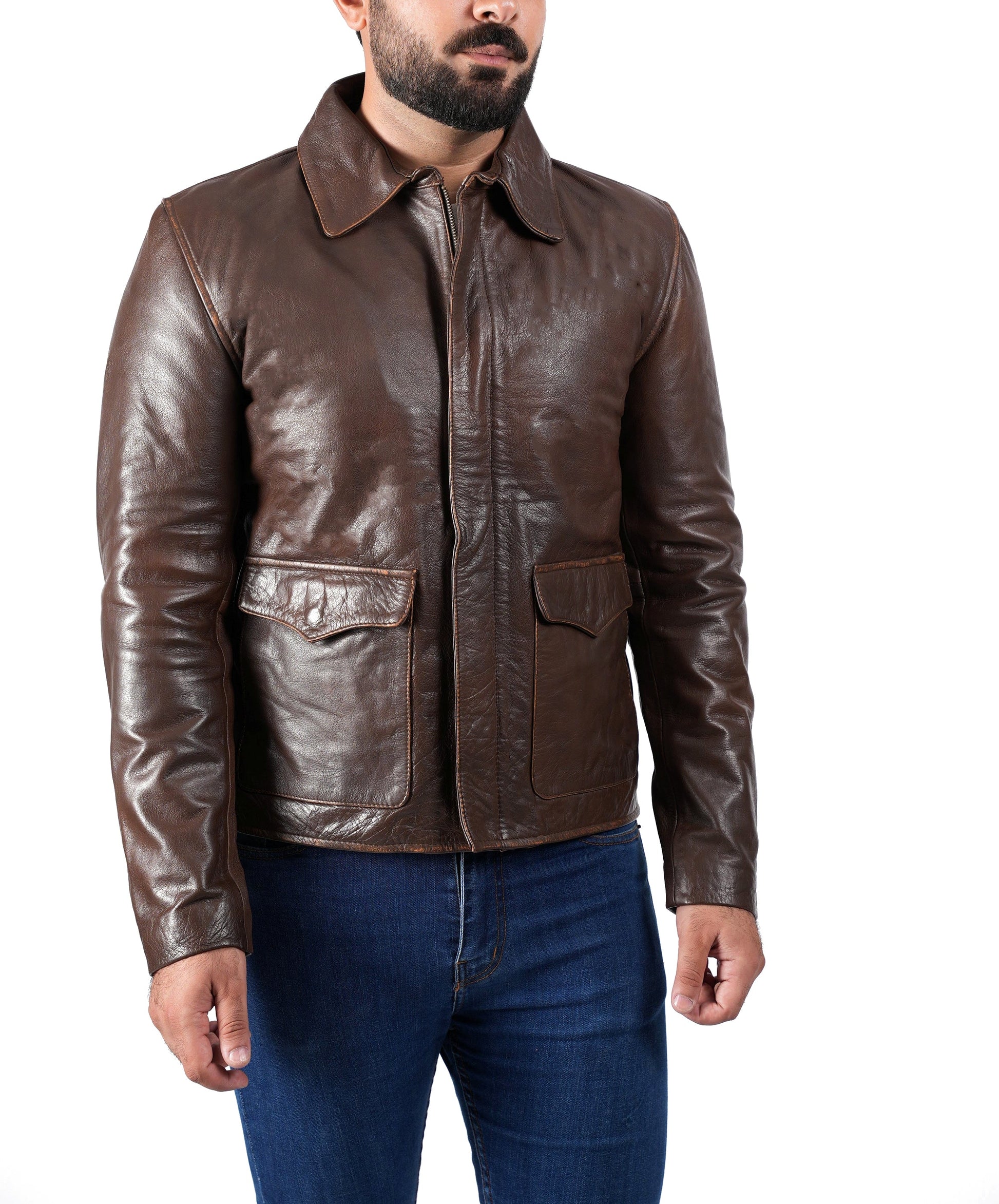 Raiders of The Lost Indiana Mens Jacket Vintage Brown Distressed Leather Harrison Jacket — interior lining | Majestic Leather