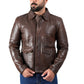 Raiders of The Lost Indiana Mens Jacket Vintage Brown Distressed Leather Harrison Jacket — sleeve detail | Majestic Leather U
