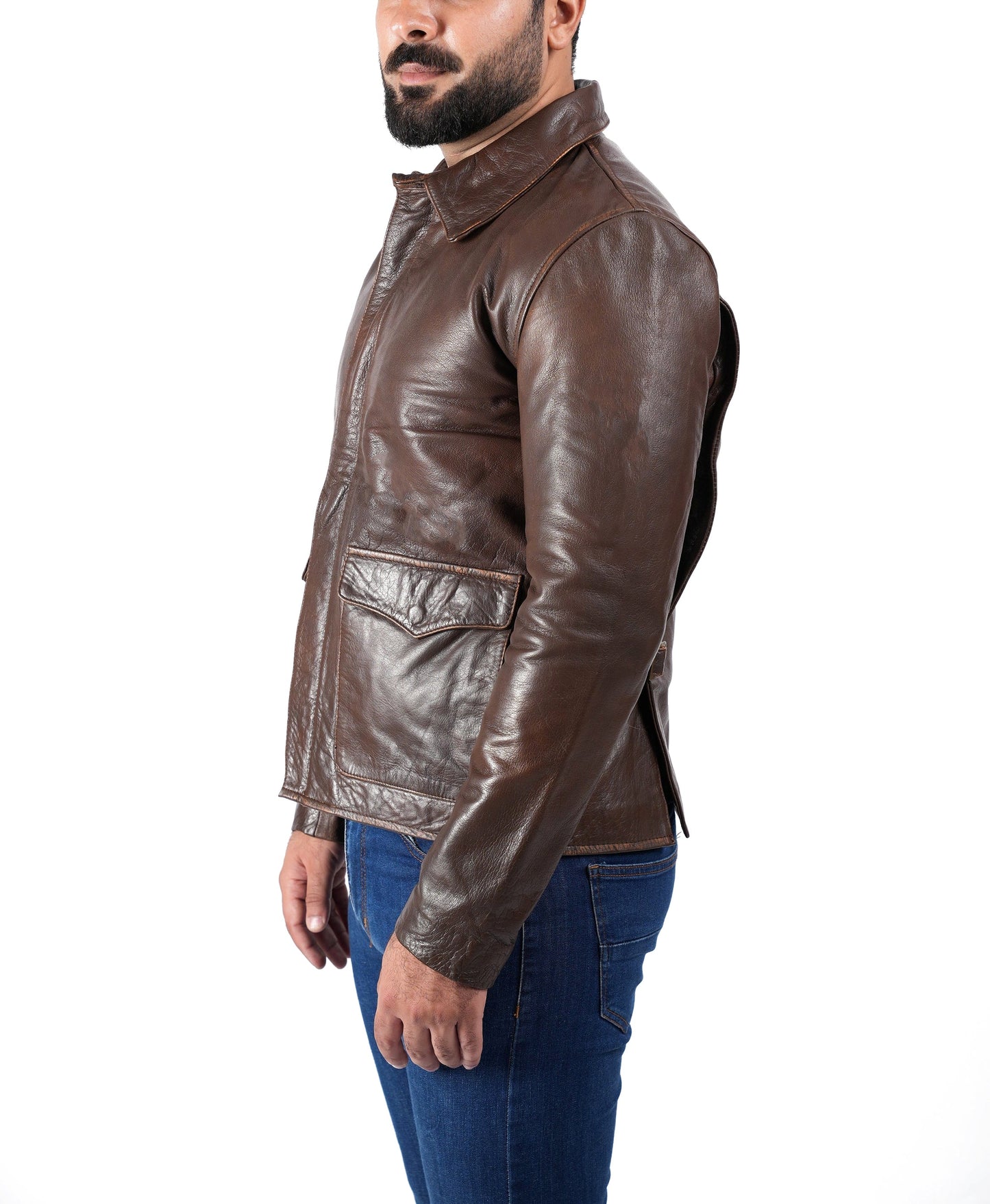 Raiders of The Lost Indiana Mens Jacket Vintage Brown Distressed Leather Harrison Jacket — back view | Majestic Leather UK
