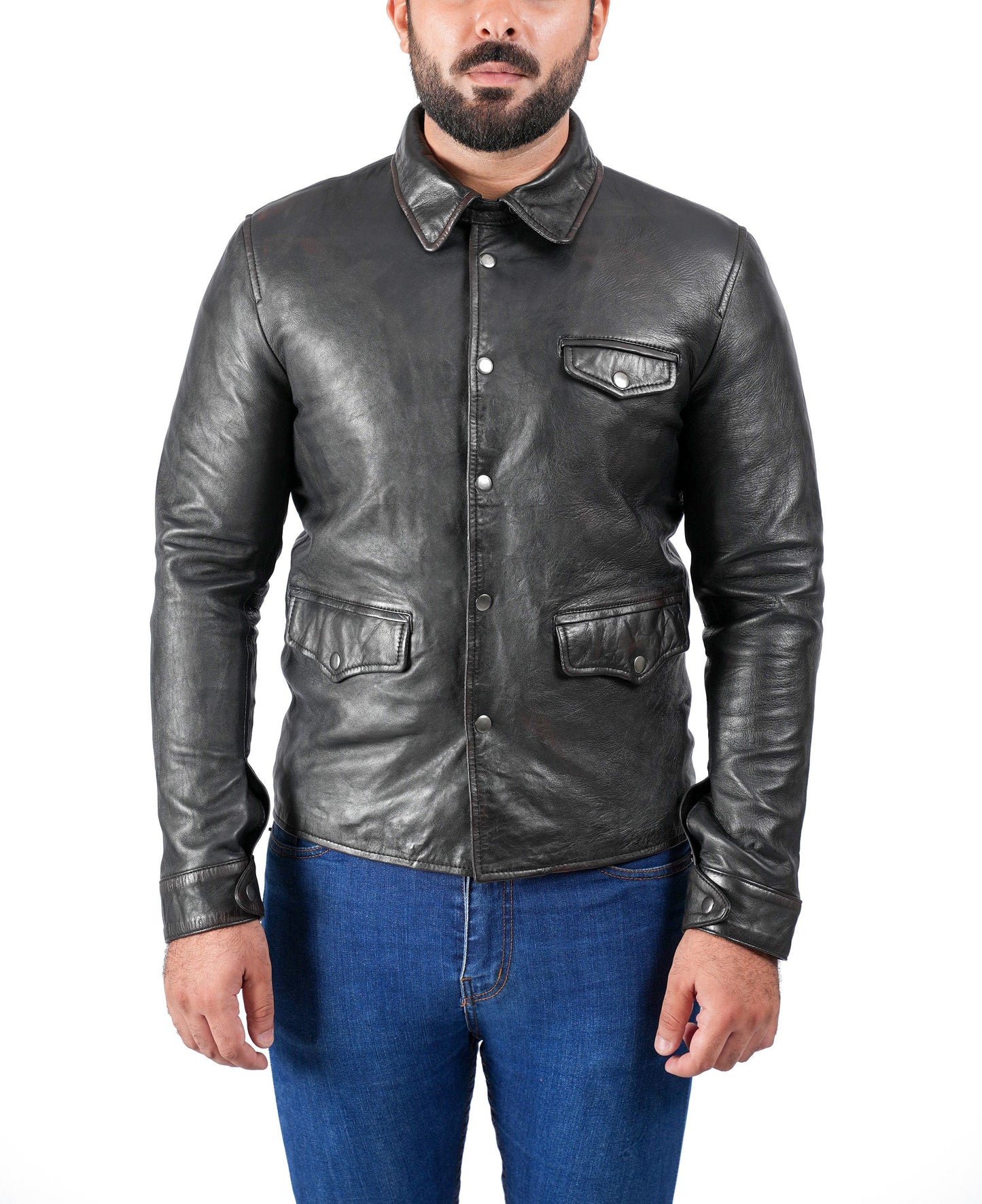 Biker Vintage Cafe Racer Distressed Black Leather Jacket | Majestic Leather — side profile | Majestic Leather UK