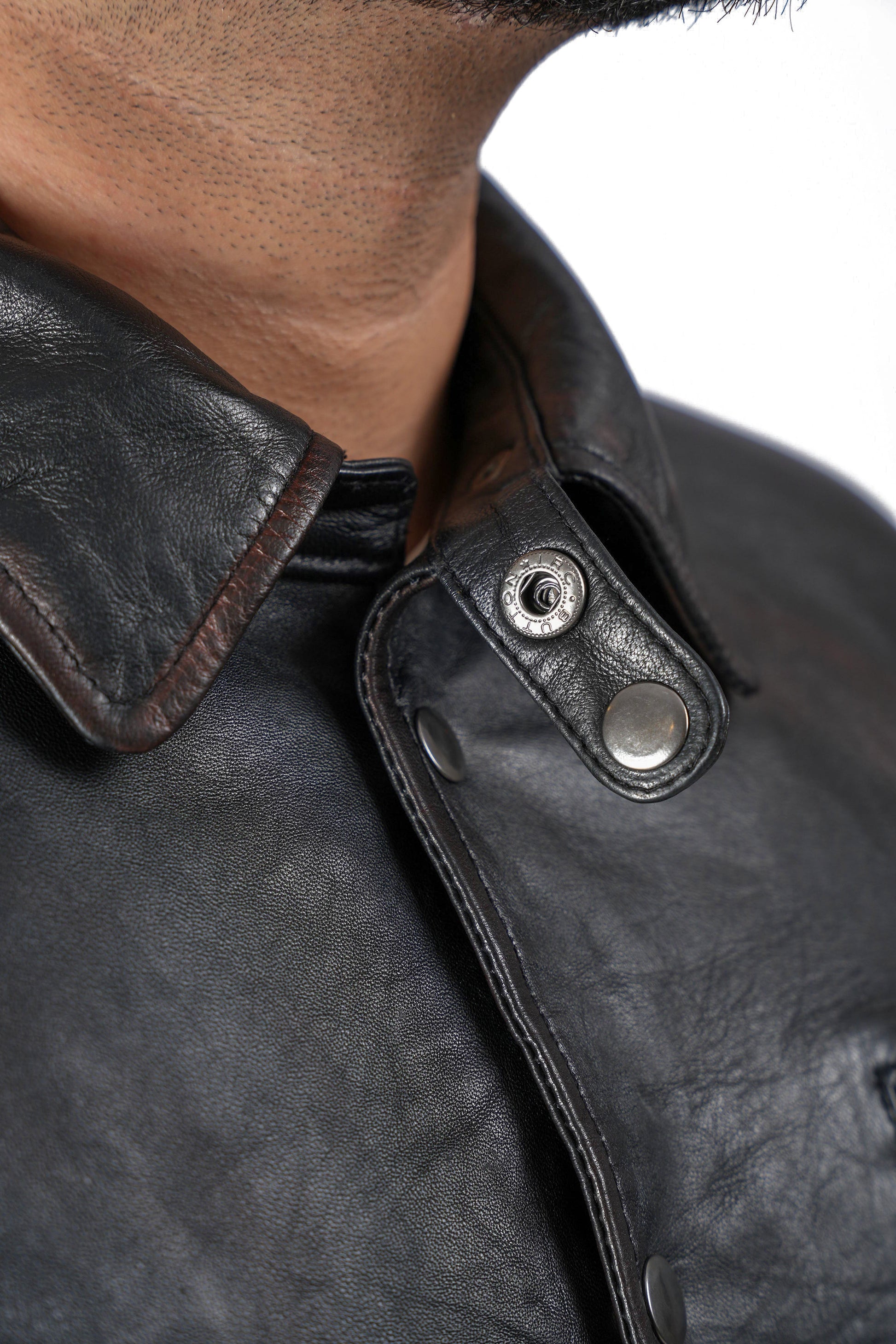 Biker Vintage Cafe Racer Distressed Black Leather Jacket | Majestic Leather — sleeve detail | Majestic Leather UK