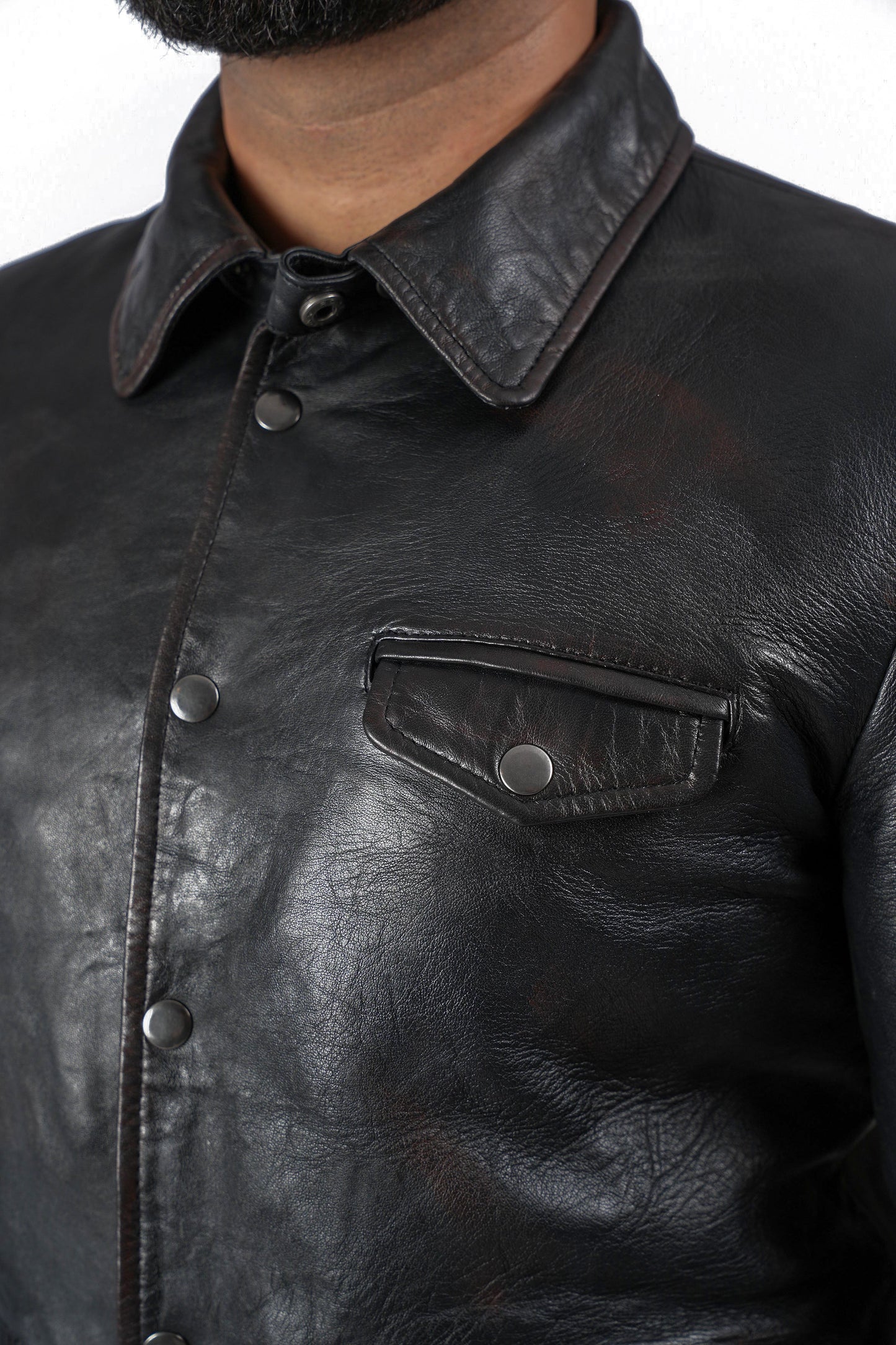 Biker Vintage Cafe Racer Distressed Black Leather Jacket | Majestic Leather — product detail | Majestic Leather UK