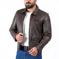 Vintage Brown Real Leather Jacket | Majestic Leather — collar detail | Majestic Leather UK