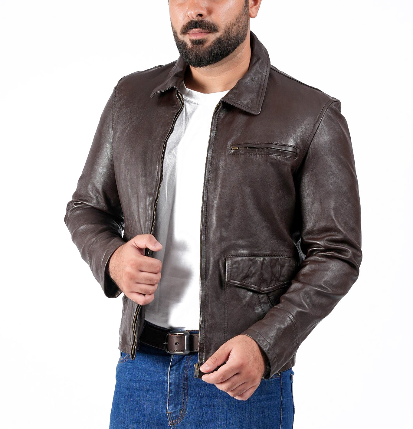 Vintage Brown Real Leather Jacket | Majestic Leather — collar detail | Majestic Leather UK