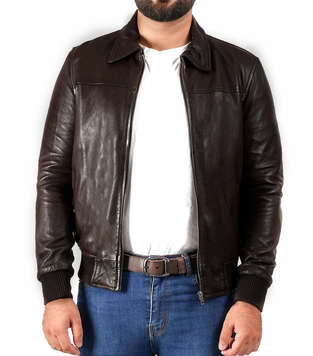 Vintage Brown Bomber Leather Jacket | Majestic Leather — side profile | Majestic Leather UK