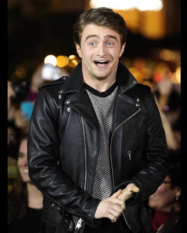 Daniel Radcliffe Biker Leather Jacket | Majestic Leather — back view | Majestic Leather UK