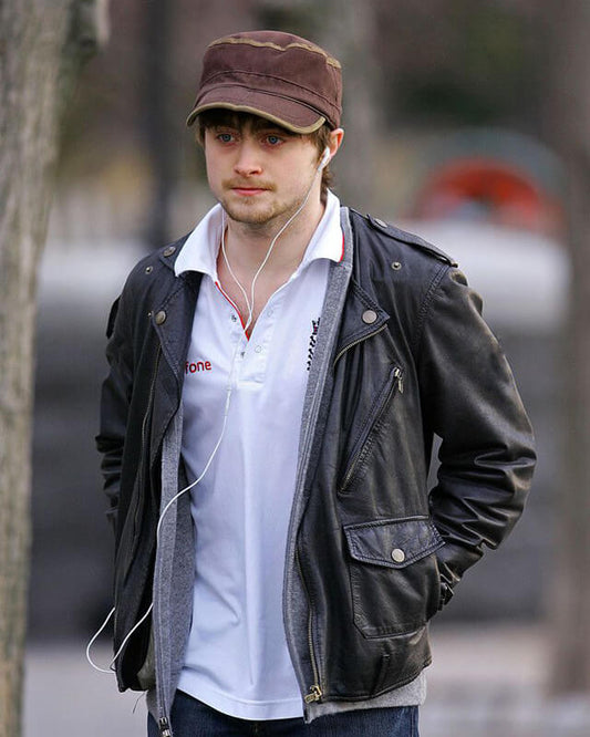 Daniel Radcliffe Black Biker Jacket | Majestic Leather — front view | Majestic Leather UK