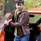 Daniel Radcliffe Horns Brown Leather Jacket | Majestic Leather — collar detail | Majestic Leather UK