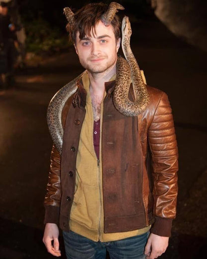 Daniel Radcliffe Horns Brown Leather Jacket | Majestic Leather — back view | Majestic Leather UK