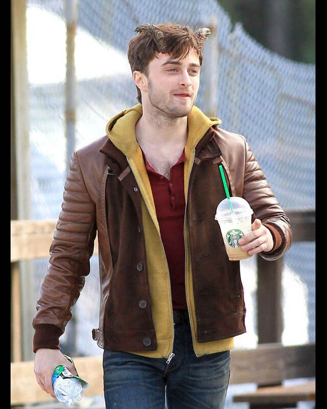 Daniel Radcliffe Horns Brown Leather Jacket | Majestic Leather — side profile | Majestic Leather UK