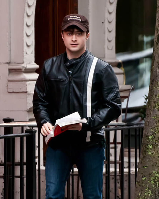 Daniel Radcliffe Men's Biker Black Cowhide Leather — front view | Majestic Leather UK