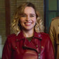 Women Biker - Last Christmas Emilia Clarke Red Leather Jacket — sleeve detail | Majestic Leather UK
