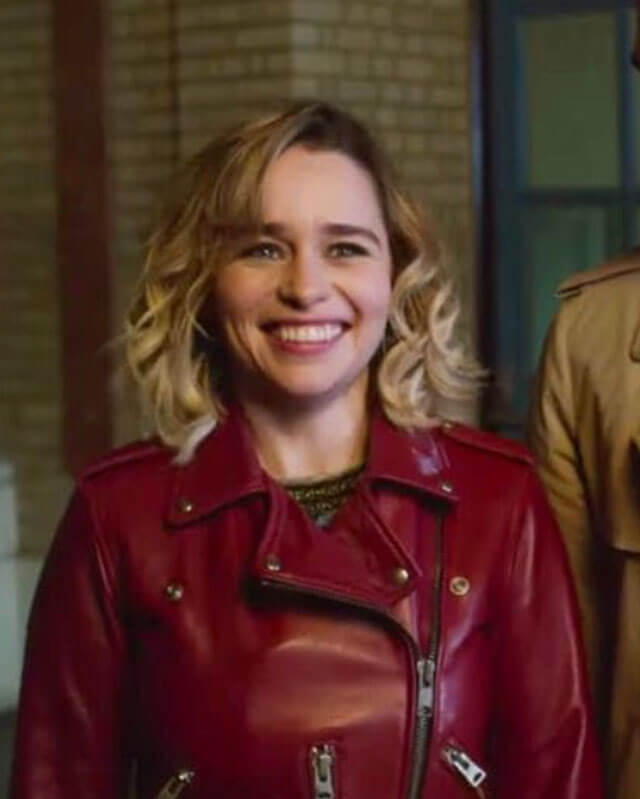 Women Biker - Last Christmas Emilia Clarke Red Leather Jacket — sleeve detail | Majestic Leather UK