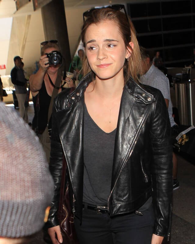 Women Biker - Emma Watson Biker Leather Jacket — side profile | Majestic Leather UK