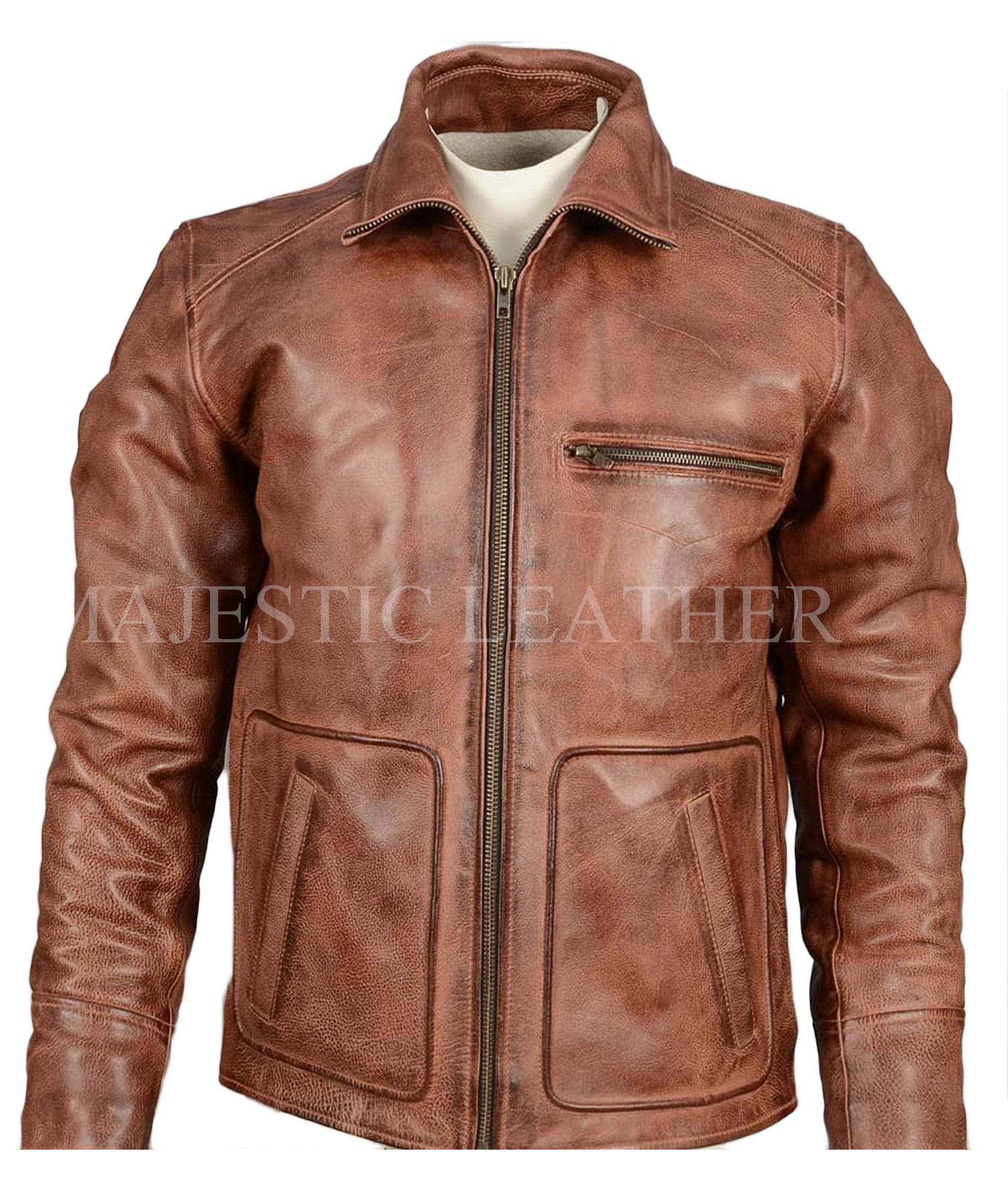 Majestic Leather - Mens Ziona Tan Brown Vintage Real Leather Jacket Majestic Leather